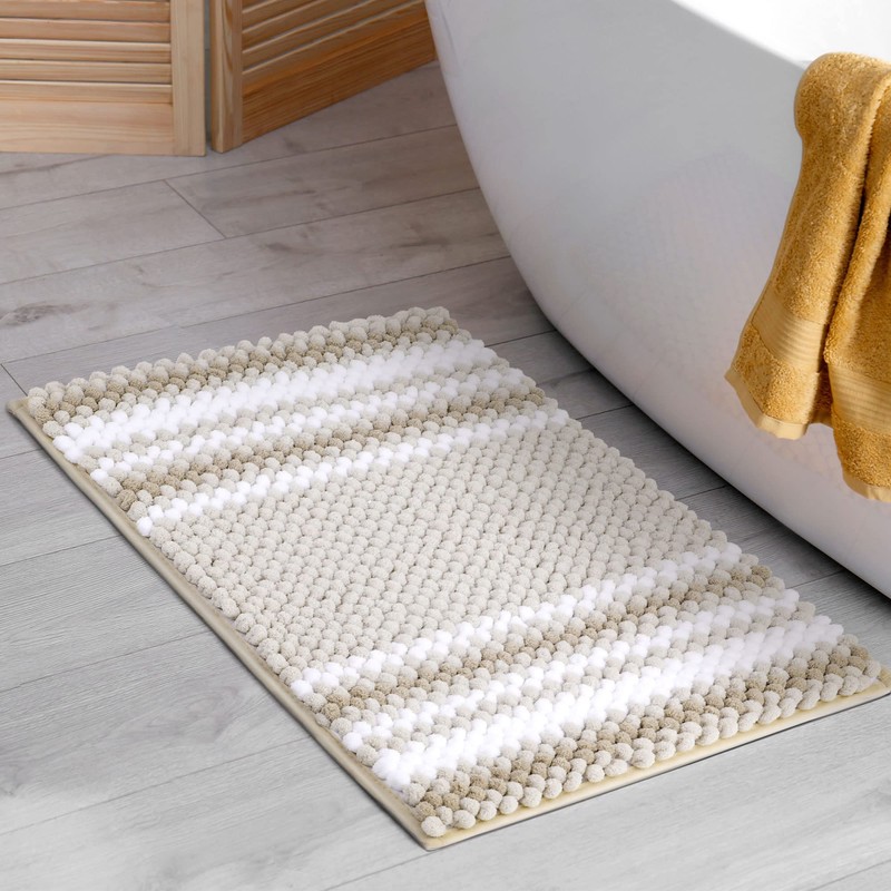 PiccoCasa Extra Soft Chenille Bath Mat 43 x 61cm, Bone