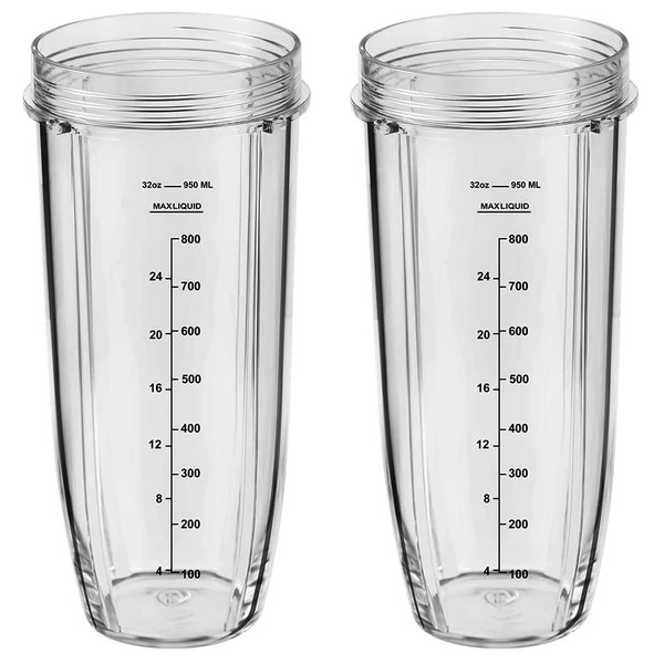 32OZ Tall Cups Compatible with Ninja Auto iQ Blender BN750UK BN495UK BN800UK CB100UK BL450 BL480 BL490 BL491 BL492 BL682, Nutri Ninja Cup Replacement Part, 2 Pack