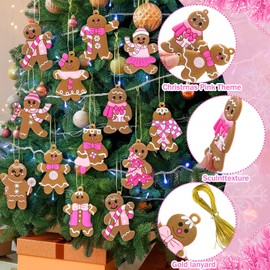 Zhanmai 24 Pcs Christmas Pink Gingerbread Man Ornaments Christmas Tree Pink Gingerbread Man Decorations Cute Xmas Hanging Ornaments Traditional Xmas Tree Party Decors