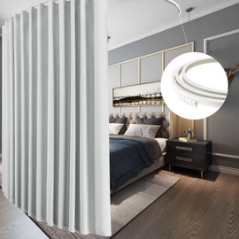 RYB HOME Blackout Room Divider Curtains with Flexible Track Ceiling&Wall Mount, Thermal Insulated Extra Wide Long Track Curtains with Hooks for Living Room, W100 x L84 inch Long, 1 Panel, White