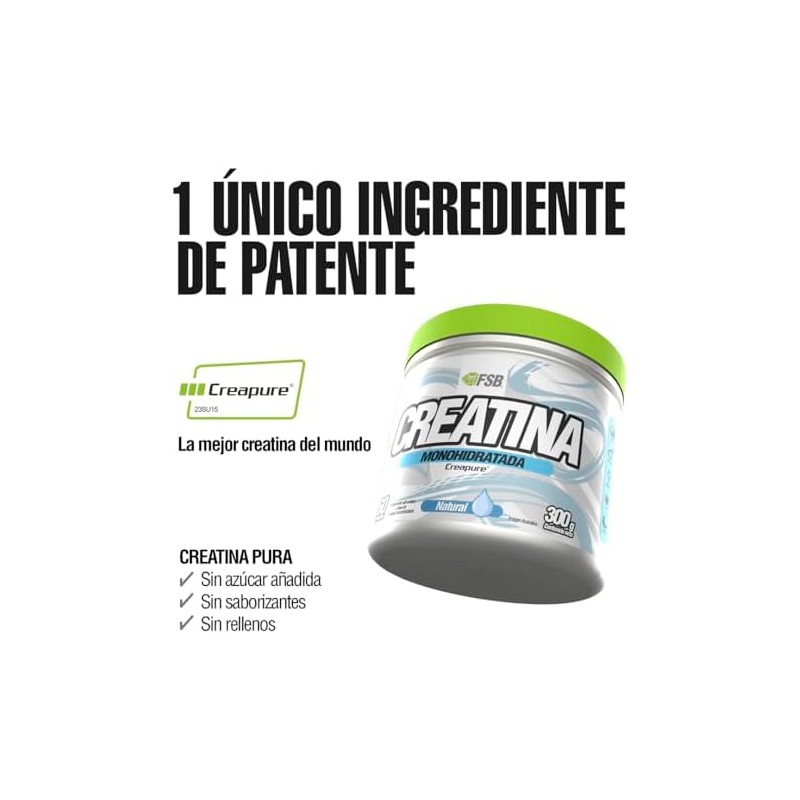 FSB Creatina Monohidratada Creapure 100 Pura Sin Sabor, Alta Pureza