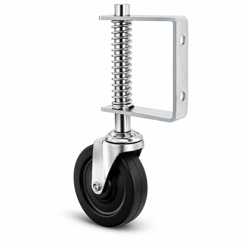 4-Inch Spring-Loaded Gate Caster Wheel with 360° Swivel, Rubber Tire