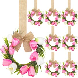 Dingion 8 Pcs 10 Inch Artificial Easter Wreath Easter Tulip Flowers Wreath Easter Mini Kitchen Cabinet Wreath Spring Door Wreath Hanging Wreath for Wedding Door Wall Window Indoor Outdoor Decor