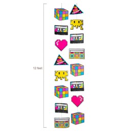 Fun Express 80’s Themed Retro & Pixel Art Hanging Decorations 12 ft - 2 Pieces