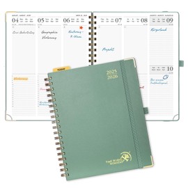 POPRUN Calendar 2025 2026 Book Calendar Ring Binder with Hard Cover, Approx. A4 (25.5 x 20.5 cm), 17-Month Diary (Aug.2025-Dec.2026), Weekly Planner 2025 2026 with Plastic Ruler - Midnight Green