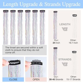 6PCS Clip en Ha Tinsel Set 23.6 pulgadas Fay Peluca Pieza Accesorios Ha brillantes Extensiones Ha Glitter r Mujeres Gls Niños Festival Fiesta Uso (Rainbow, 23.6inch)