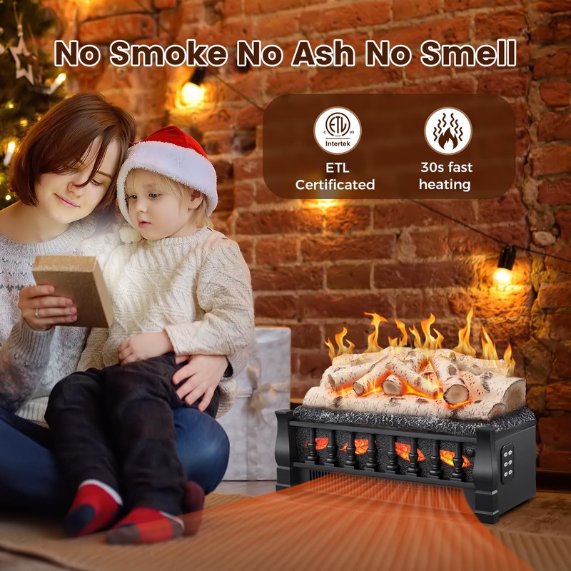 21 Inches Electric Fireplace Insert Log Heater, 5 Flame Brightness,