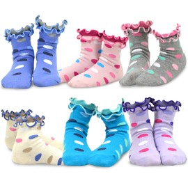 Naartjie Kids Girls Cotton Crew Dot Double Ruffle Socks 6 Pack (3-5Y)
