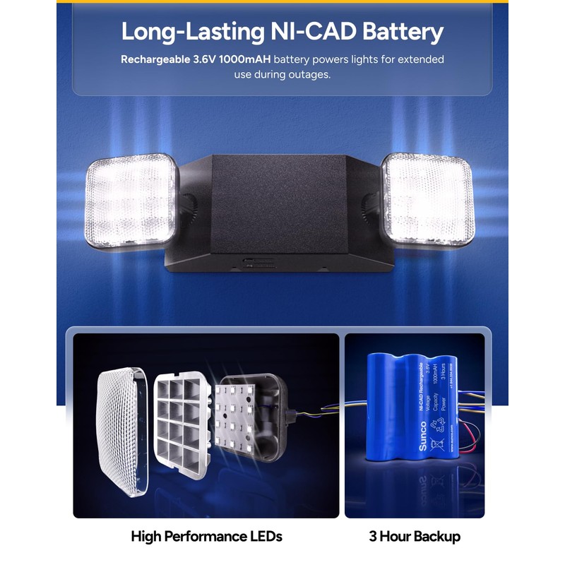 Sunco Emergency Light LED Fixture with Lights Battery Backup [Luces
