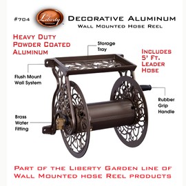 Liberty GARDEN 704 Decorative Cast Aluminum Wall Mount Garden Hose Reel, Holds 125-Feet of 5/8-Inch Hose - Bronze