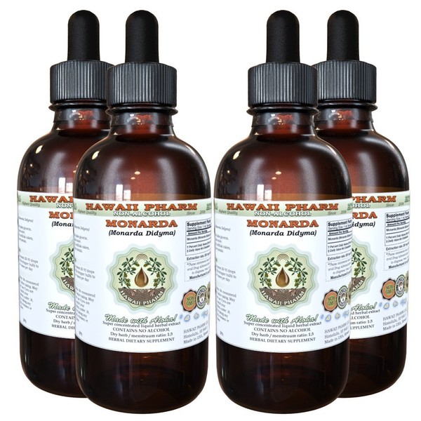 HawaiiPharm Monarda Alcohol-Free Liquid Extract, Monarda (Monarda Didyma) Dried Herb Glycerite Herbal Supplement 4x4 oz