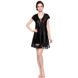 Lavenderi Women's Printed Satin Nightgown (XX-Large, Solid Black)