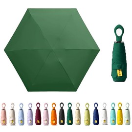 HUAMu Mini Parasol Travel Ring Handle Coating Layer Fabric Blocking UV Protection 99.9% Compact Foldable Lightweight Small Portable Backpack Rain Sun Men Women Kids, dark green