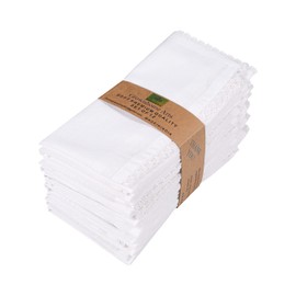 Grownhome Arts - Juego de 12 servilletas de algodón de encaje blanco, 100% algodón, tamaño de 12 servilletas de cena de 12 x 12 pulgadas, uso diario, calidad superior, con dobladillo, ultra suave,