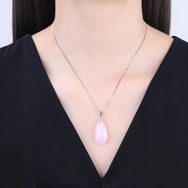 COAI 925 Sterling Silver Rose Quartz Teardrop Crystal Necklace for Women Girls