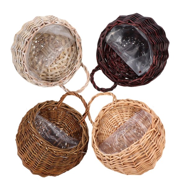 None 4Pcs Hand- Woven Flower Basket Natural Wicker Woven Picnic