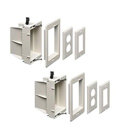 iMBAPrice IMBA-DVFR1W-2 Recessed Electrical Outlet Mounting Box with Paintable White Plastic Wall Plate for TVs, Kitchen Appliances, 2-Pack