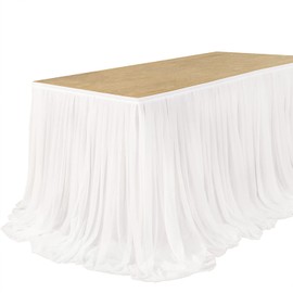 Ling's Moment 9FT Table Skirt Recycle Use Extra Long Sheer Tablecloth for Backyard Wedding Sweetheart Table Reception Table Birthday Party Cake Table Decoration