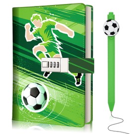 Diary with Lock for Boys Ages 8-12, Soccer Diary Locked Journal with Pen Birthday Gifts for 6 7 8 10 12 16 Year Old Boy, Soccer Secret Journal Notebook Back to School Graduation Gifts for Kids 10-18