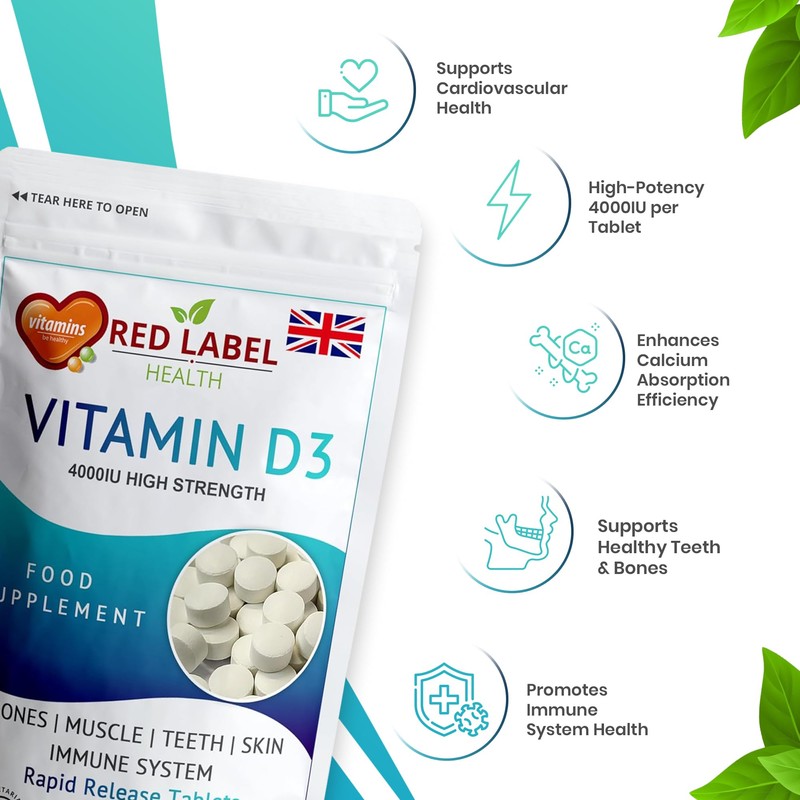 Red Label Health Vitamin D3 4000 IU, Pack of 200