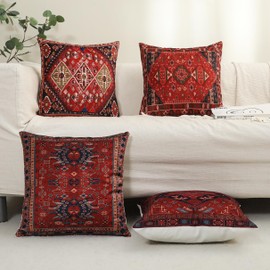 VANJOROY Cushion Covers,4 Pack 45x45cm Velvet Bohemian Decorative Throw Pillow Cases Cover for Sofa Couch Livingroom Bedroom Invisible Zipper. (Boho A)