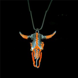Western Necklace Luminous Ox Bull Skull Head Horn Necklace for Women Men Jewelry