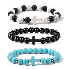 UYVPAER Pack of 3 Cross Bracelets, Matte Braided Rope, Elastic Christian Bracelet, Adjustable Jesus Bracelet for Jewellery Gifts