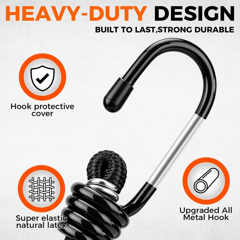 4-Piece 80 Inch Bungee Cords with Hooks, Heavy Duty Outdoor