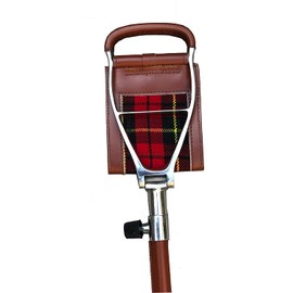 HN Shooting Seat Stick with Brown Leather Folding Chairs | Lightweight Durable Walking Stick | Hunting Equipment Adjustable Walking Sticks | Royal Stewart Tartan Insert | Polo Fishing Golf Seat Stick