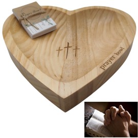 FYXMI Prayer Bowl Wooden, Prayer Bowls with Cards, Heart Shaped Bowl with Engraved Cross And prayer bowl Text, Enhance Home Decor or Prayer Room Ambiance