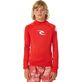 RIP CURL Boys Brand Wave UPF Long Sleeve Rash Vest Top - Red - UV Sun Protection and SPF Properties