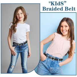 HJZHII Elastic Belts for Kids, PU Leather Stretch Belt Adjustable Waist Belt with Metal Heart Buckle for Girls Jeans Dress