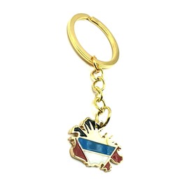 SNS Components Antigua and Barbuda Caribbean Gold Country Map Flag Key Ring Chain Metal Enamel Keyring