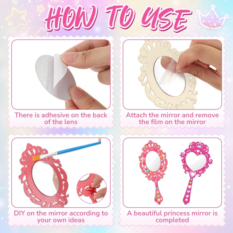 Juexica 8 Sets Wooden Mirror Craft Kit, Girls DIY Princess