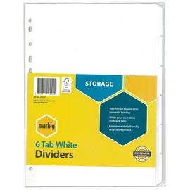 Marbig Indices & Dividers 6 Tab Manilla A4 White