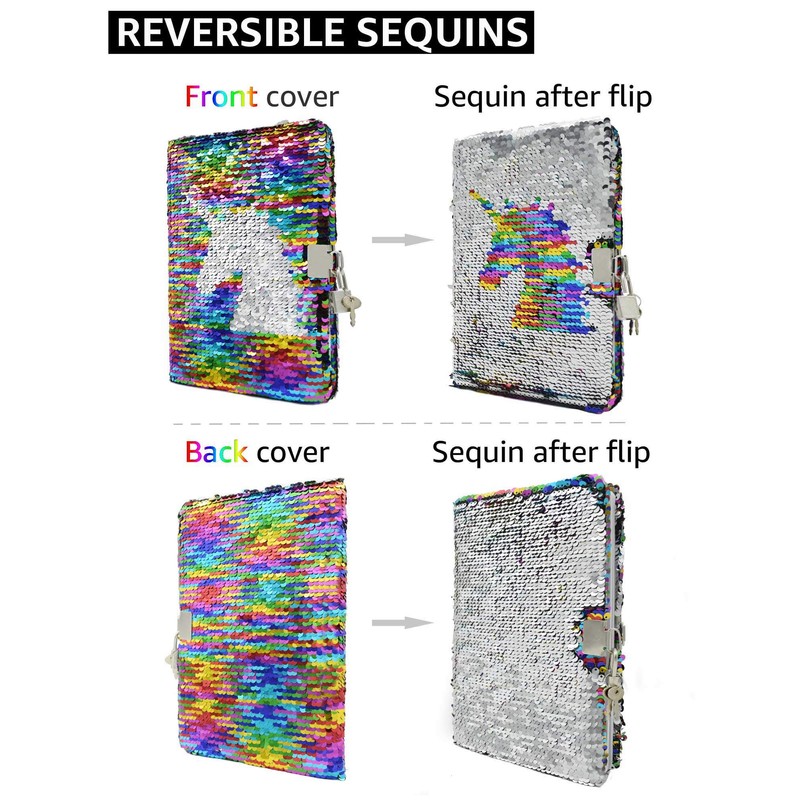 VIPbuy Unicorn Diary with Lock and Key - Reversible Sequin