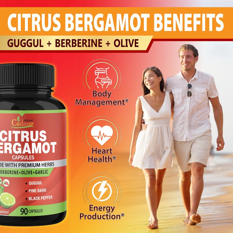 Organic Cadane Citrus Bergamot Supplement Extract Capsules, 90 Capsules &