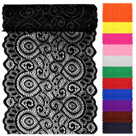 Swpeet 5 Yard by 7 Inch Wide Black Lace Fabric Stretch Elastic, Trim Lace Band, Elastic Sewing Trim Band for Garment, Headbands, Wedding Bouquet Making, DIY Crafts