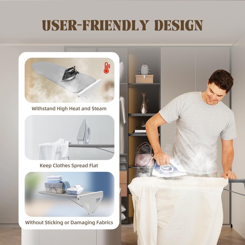 KONKENIE 160° Rotatable Wall Mounted Ironing Board 39"x12" Fold Down