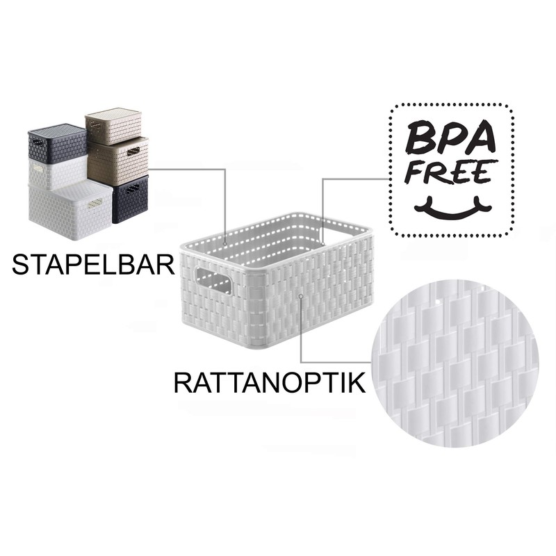 Rotho Country Rattan Effect Storage Box, 6 Litres, Plastic (Polypropylene),