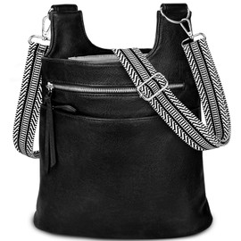 TEUEN Women's Medium Shoulder Bag, Stylish PU Leather Crossbody Bag, Large Handbag for Women, Shoulder Bag, Wide Strap with Tassel Zip and Multiple Compartments & 4 Card Slots, Classic black