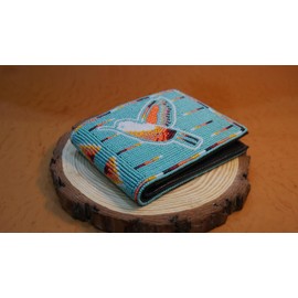 KANGURAH Handmade Beaded Leather Wallet, Native American Style Seed beads Bifold wallet (Turquoise (Hummingbird))
