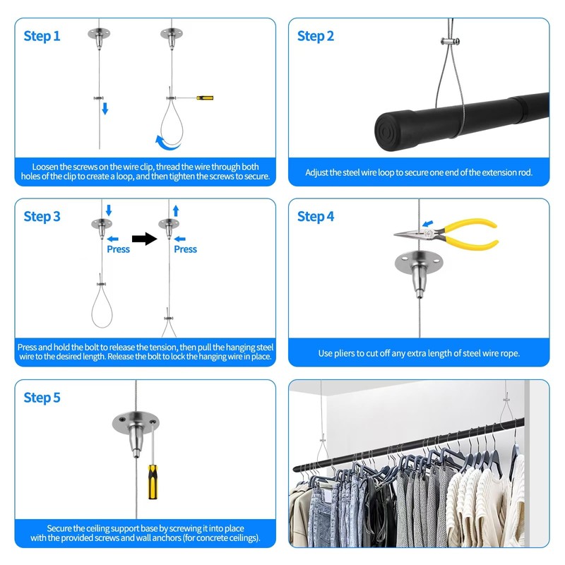 Supforce Ceiling Support for Closet Rod, Stainless Steel Ceiling Support