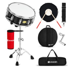 Vangoa Snare Drum Kit with Remo Head 14" x 5.5" Student Marching School Band Beginner Practice Snare Drum with Stand, Drumstick Holder, Padded Gig Bag, Mute Pad, Neck Strap, and 5A Drum Sticks, Black