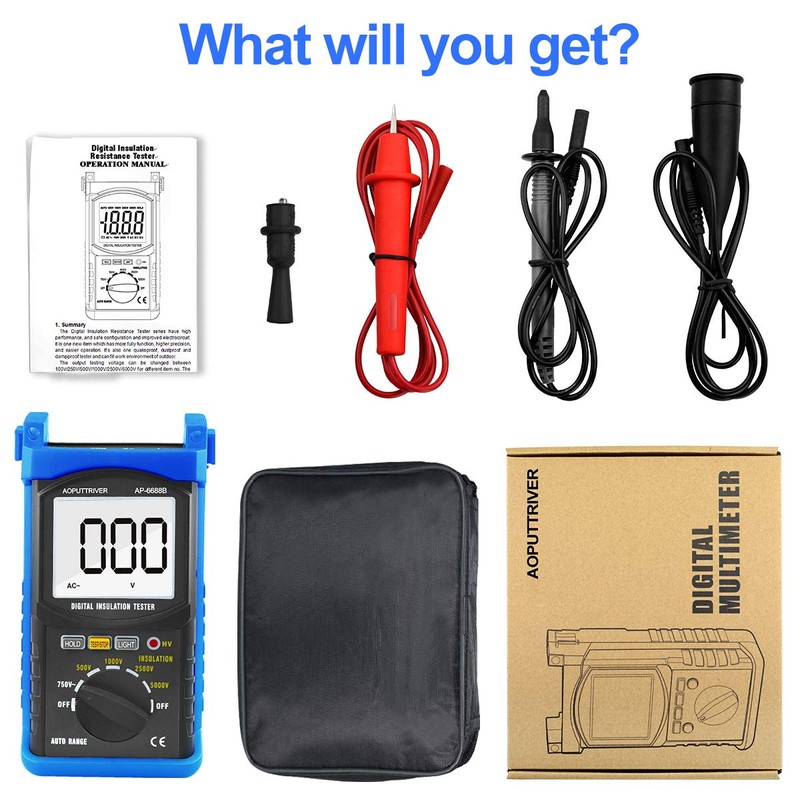 Insulation Tester Megohmmeter 200G Ohm Megger Multimeter Measures 500/1000/2500/5000V Voltage,