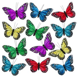 Butterfly Clip On Decorations - Set of 24 Vibrant Multi Colored Craft Butterflies Clips- Party Home Decor Spring Ornaments– Wreaths Plants Centerpieces Home Décor