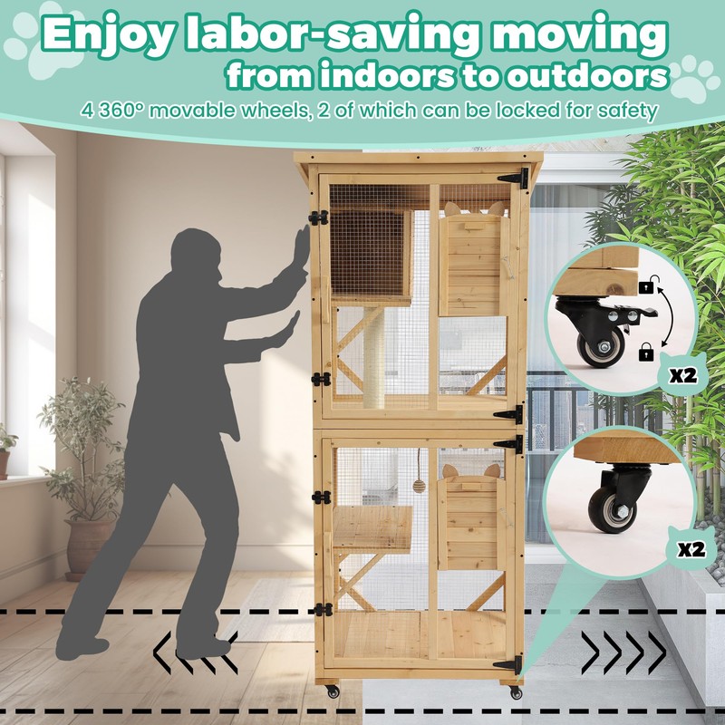 USSerenaY 71" H Catio Outdoor Cat Enclosure, 4 Tiers Window