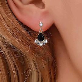 Inateannal Vintage Black Crystal Tear Drop Earrings Crystal Tassel Drop Earrings Gold Pearl Stud Earrings Black Onyx Earring Jewellery for Women and Girls, Zinc, No Gemstone
