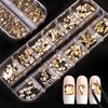 2120 Pcs Champagne Gold Crystal Nail Charms Rhinestones Round Beads