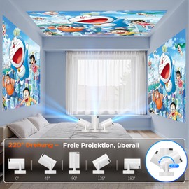 Mini Projector with Speaker, Projector Supports 1080P 4K, Car Keystone WiFi 6 Portable Projector, Bluetooth 5.0 220° Rotation Smart Projector, Short Distance Projector for Home Cinema Outdoor Mobile